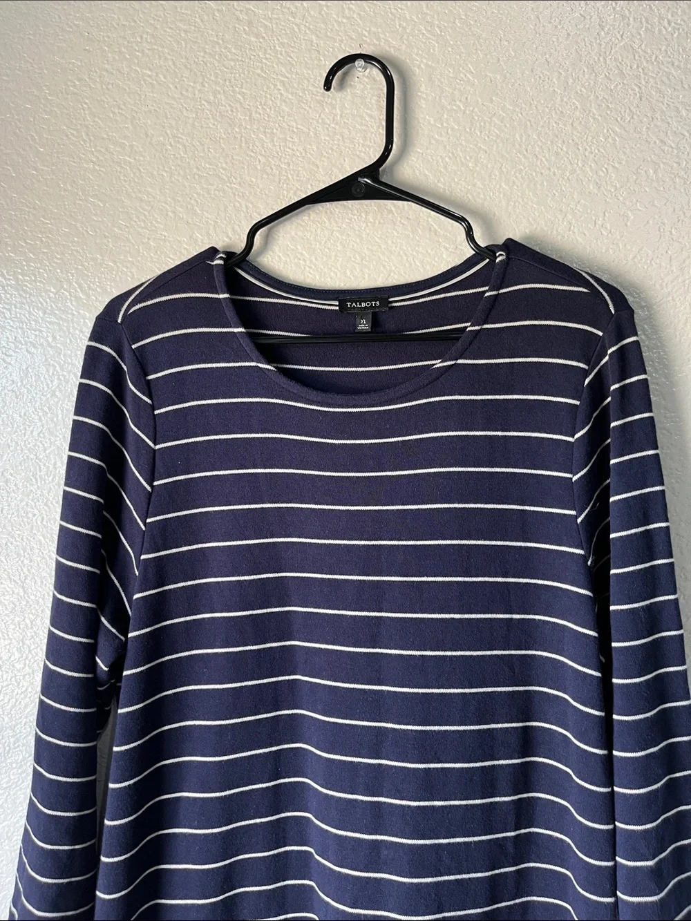 Talbots Navy and Cream Striped Long-Sleeve Shift Dress Sz XL Office Casual - Picture 6 of 7